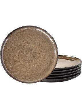 Set of 6 Reactive Glaze Ceramic Salad Plates - 8.5 Inch Stylish Dinnerware